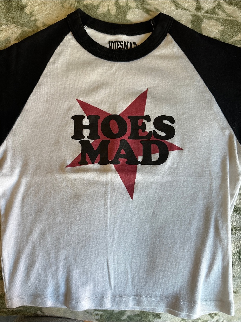 HOESMAD Raglan Graphic Tee - White Body with Black Sleeves & Red Star